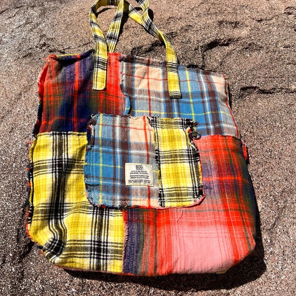 BDG Handbags - NWT BDG Urban Outfitters Flannel Patchwork Tote Bag Multi Color Fringed